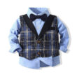 Baby Gentlemen Suit Solid Color Button Up Shirt & Pants Long Sleeve with Bow Tie & Plaid Vest 4 pcs Set