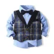 Baby Gentlemen Suit Solid Color Button Up Shirt & Pants Long Sleeve with Bow Tie & Plaid Vest 4 pcs Set - Image 3
