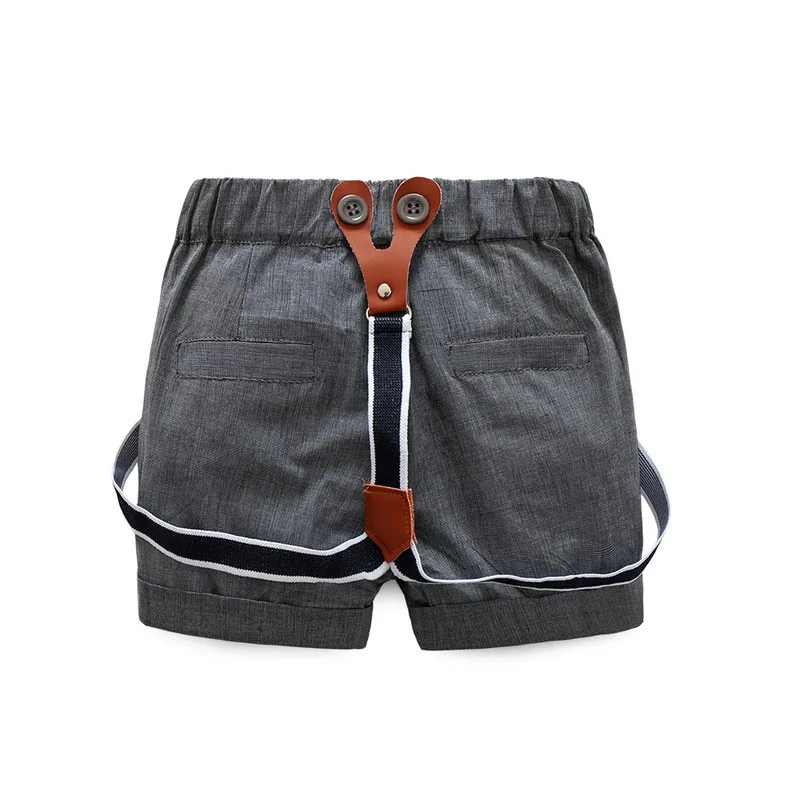 Plain Long Sleeves Collar Shirt Suspenders Shorts with Bowtie - Image 9