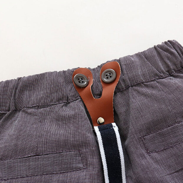 Plain Long Sleeves Collar Shirt Suspenders Shorts with Bowtie - Image 11