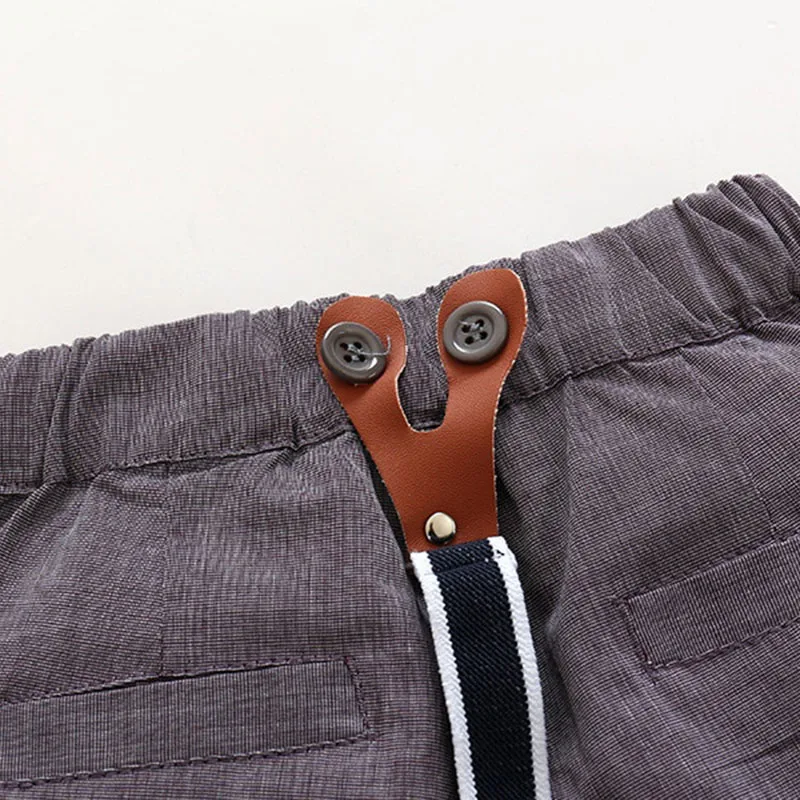 Plain Long Sleeves Collar Shirt Suspenders Shorts with Bowtie - Image 11