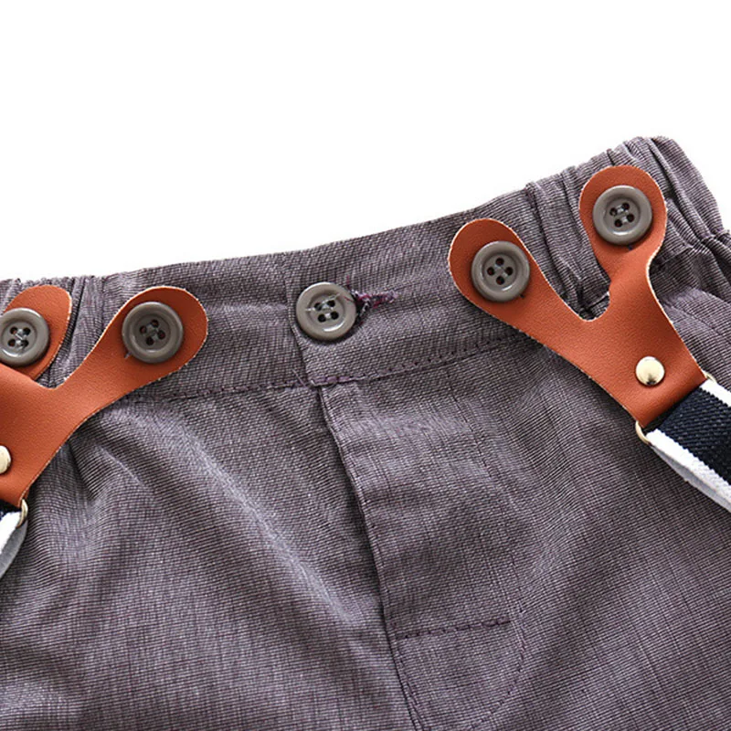 Plain Long Sleeves Collar Shirt Suspenders Shorts with Bowtie - Image 10