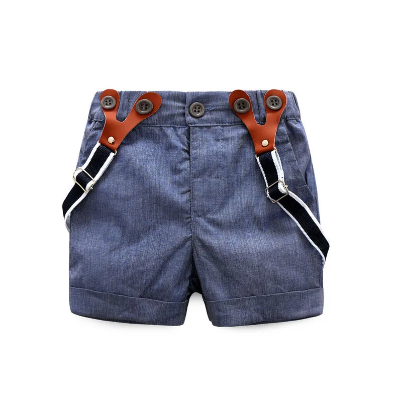 Plain Long Sleeves Collar Shirt Suspenders Shorts with Bowtie - Image 8