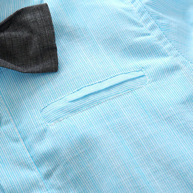 Plain Long Sleeves Collar Shirt Suspenders Shorts with Bowtie - Image 3