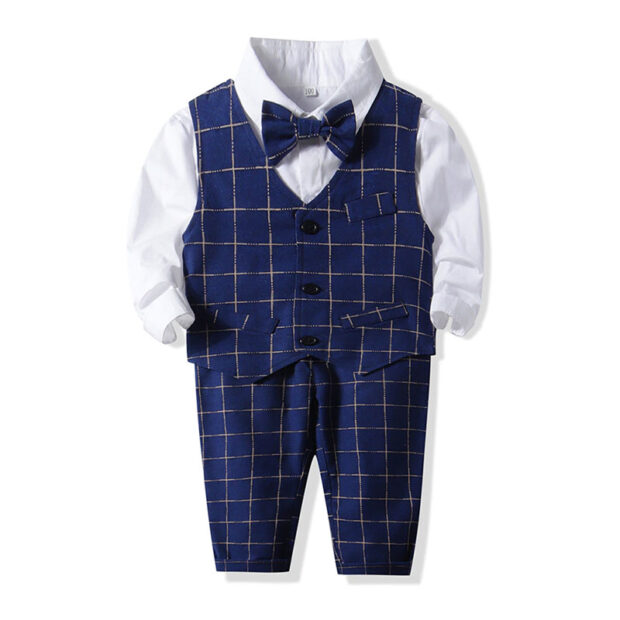 Baby Check Pattern Suit with Vest