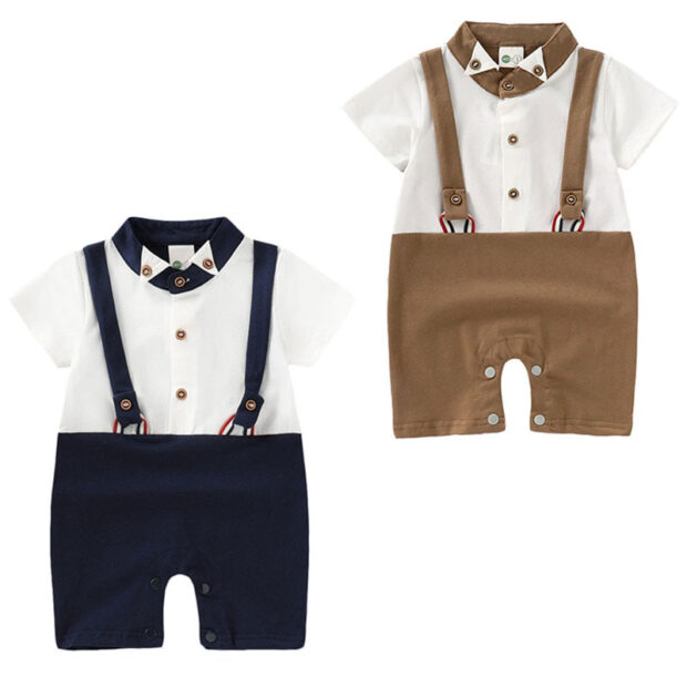 Gentlemen Suspender Romper Button Down Short Sleeve