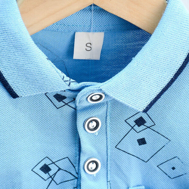 Geometric Pattern Variable Polo Shirt & Denim Shorts Short Sleeve Outfit - Image 2