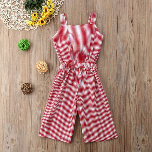 Baby Gingham Pattern Open Belly Jumpsuit