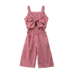 Baby Gingham Pattern Open Belly Jumpsuit