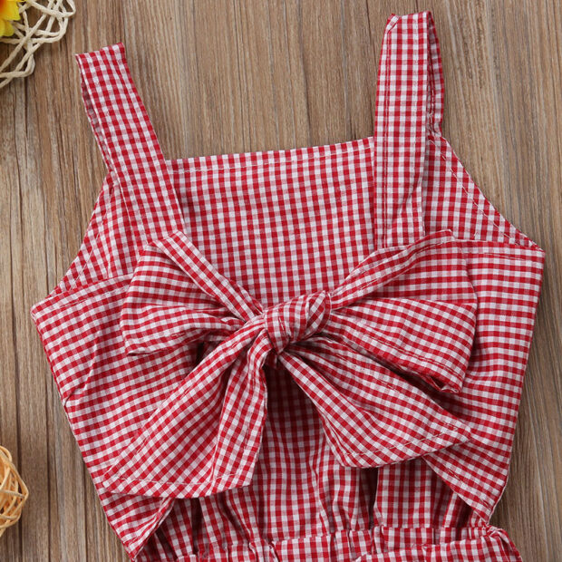 Gingham Ribbon Bowknot Open Belly Jumpsuit Sleeveless for Summer - Image 3