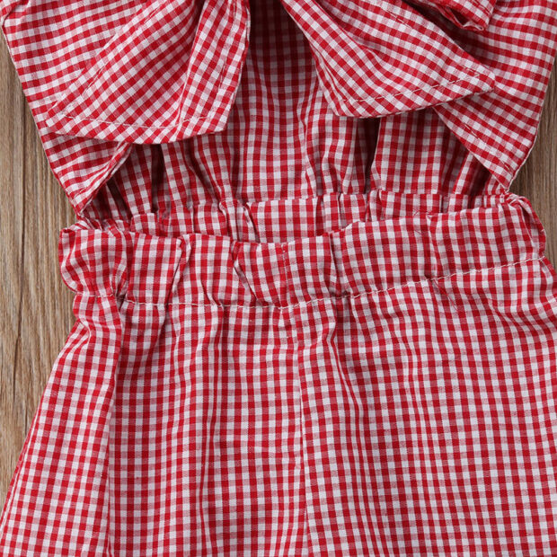 Gingham Ribbon Bowknot Open Belly Jumpsuit Sleeveless for Summer - Image 4