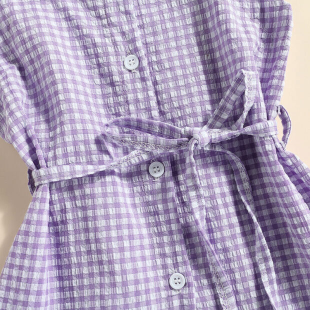 Gingham Pattern Cold Shoulder Button Up Shirtdress Sleeveless - Image 4