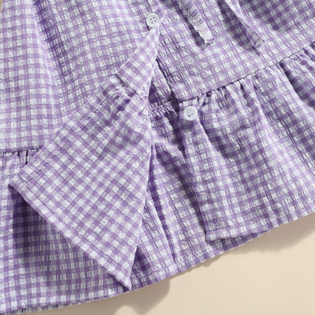 Gingham Pattern Cold Shoulder Button Up Shirtdress Sleeveless - Image 5