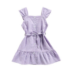 Gingham Pattern Cold Shoulder Button Up Shirtdress Sleeveless