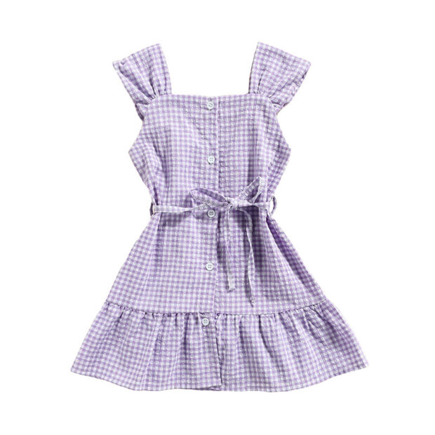 Gingham Pattern Cold Shoulder Button Up Shirtdress Sleeveless
