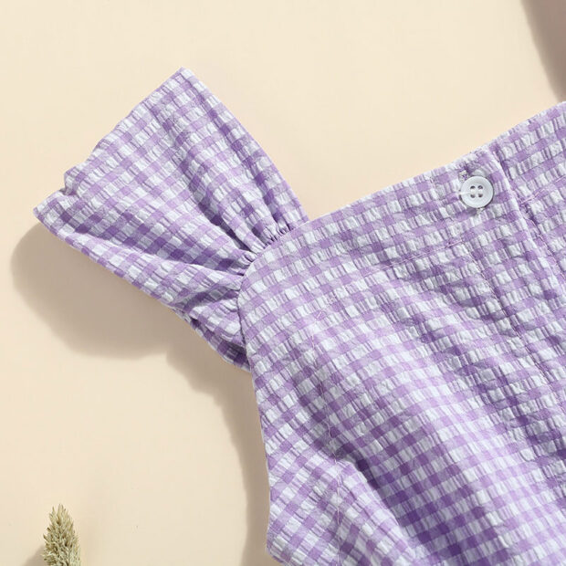 Gingham Pattern Cold Shoulder Button Up Shirtdress Sleeveless - Image 3