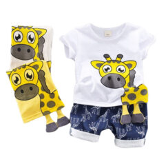 Baby Giraffe Print T-Shirt-& Denim Shorts