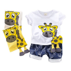 Giraffe Print T-Shirt with Legs & Matching Pattern Shorts Short Sleeve