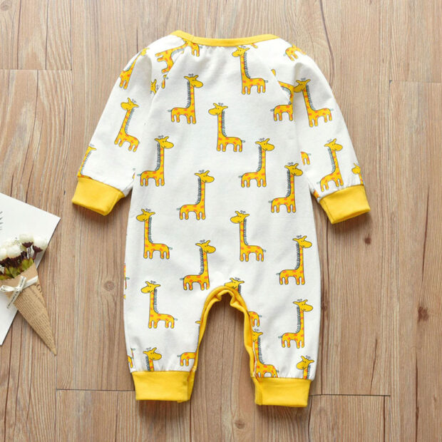 Baby Giraffe Print Jumpsuit Snap On Sleepwear Long Sleeve - Image 2