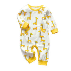 Baby Giraffe Print Jumpsuit Snap On Sleepwear Long Sleeve