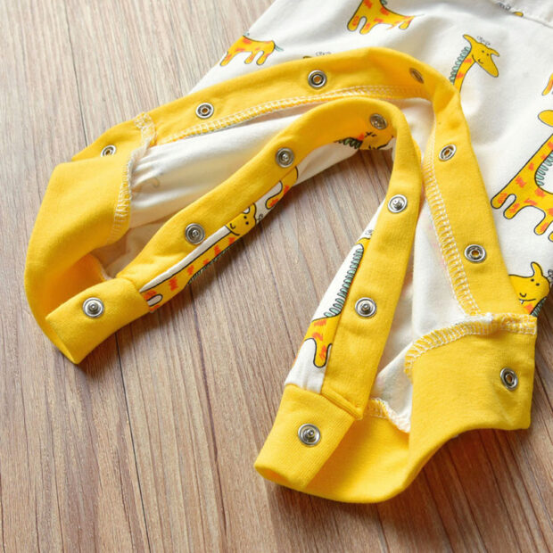 Baby Giraffe Print Jumpsuit Snap On Sleepwear Long Sleeve - Image 5