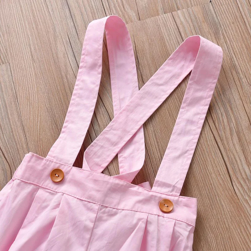 Baby Girl Floral Button Shirt Short Sleeve, Suspender Shorts Ribbon Bow Knot 2 pcs Outfit - Image 7