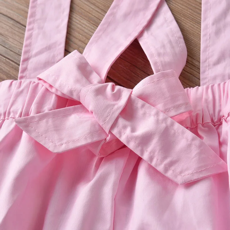 Baby Girl Floral Button Shirt Short Sleeve, Suspender Shorts Ribbon Bow Knot 2 pcs Outfit - Image 9