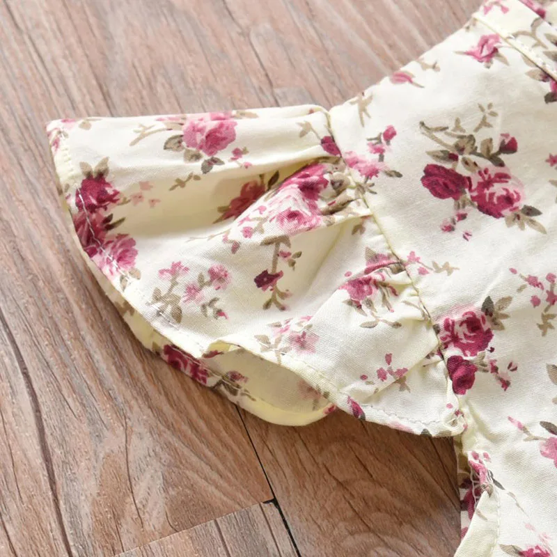 Baby Girl Floral Button Shirt Short Sleeve, Suspender Shorts Ribbon Bow Knot 2 pcs Outfit - Image 6