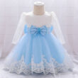 Princess Wedding Floral Ballgown Dress with Beaded Ribbon Bow Long Sleeve for Girls