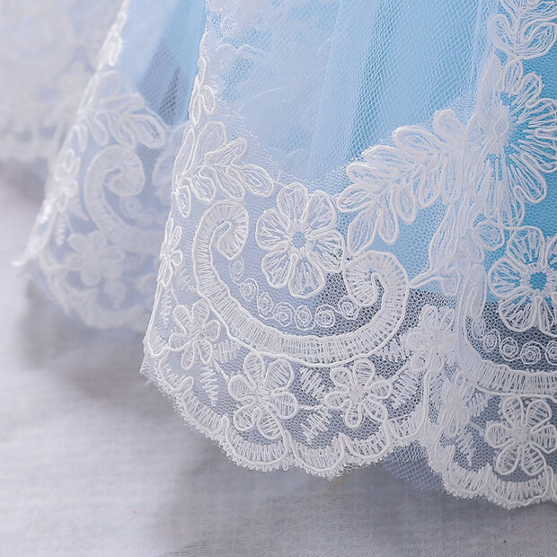 Princess Wedding Floral Ballgown Dress with Beaded Ribbon Bow Long Sleeve for Girls - Image 7