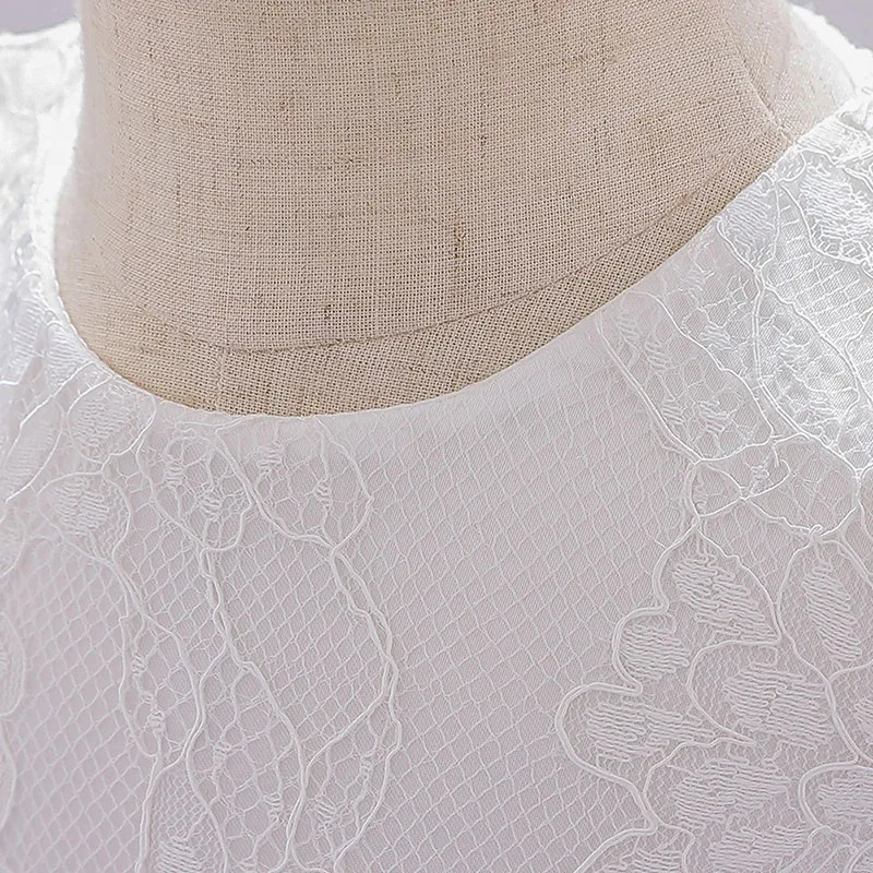 Princess Wedding Floral Ballgown Dress with Beaded Ribbon Bow Long Sleeve for Girls - Image 3