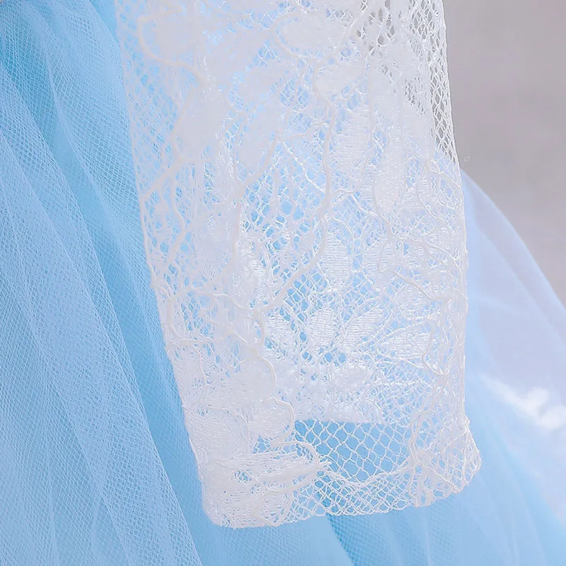 Princess Wedding Floral Ballgown Dress with Beaded Ribbon Bow Long Sleeve for Girls - Image 5