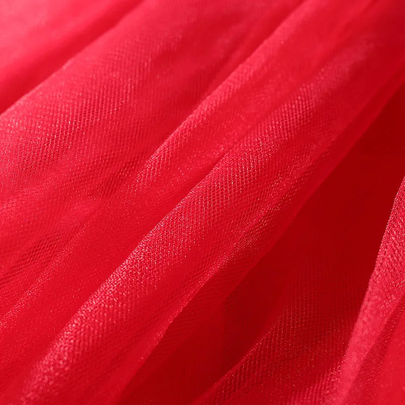 Baby Girl Red Suspender Ribbon Mesh Dress Ruffled Backless Sleeveless - Image 7