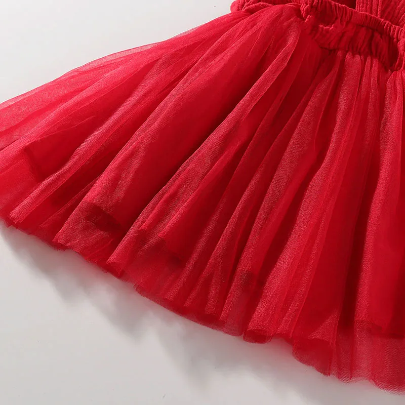 Baby Girl Red Suspender Ribbon Mesh Dress Ruffled Backless Sleeveless - Image 5