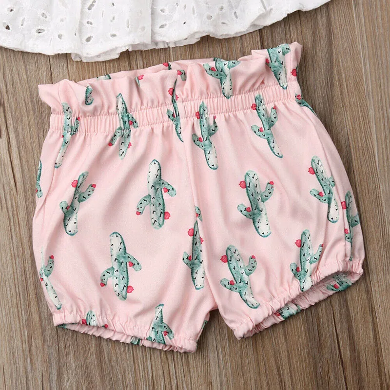 Baby Girl See Through Ruffle Blouse, Flower Shorts, Ribbon Headband 3 pcs - Image 3