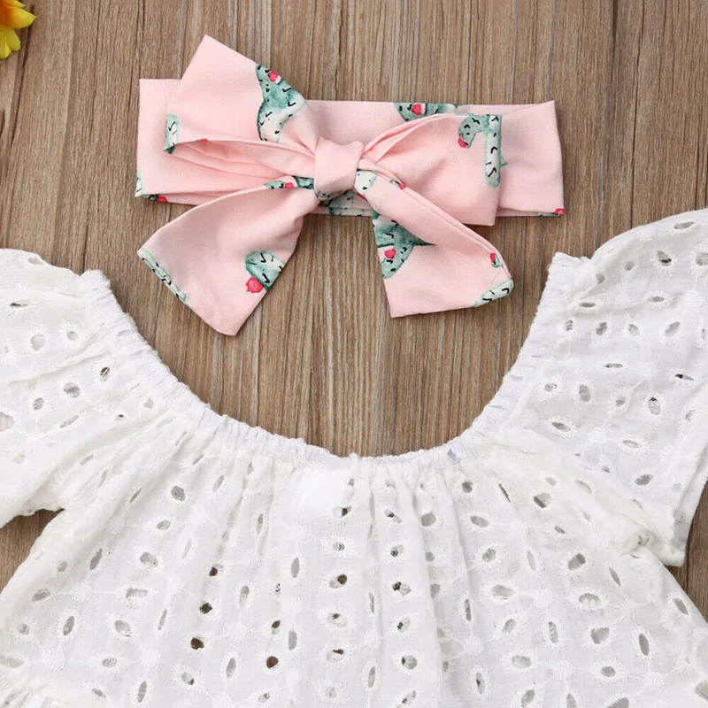 Baby Girl See Through Ruffle Blouse, Flower Shorts, Ribbon Headband 3 pcs - Image 2