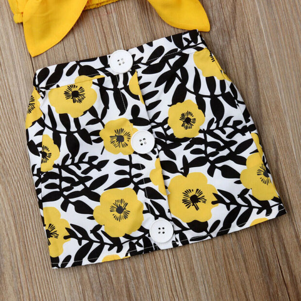 Baby Girl Ribbon Bowknot Crop Top Tube Tank, Floral Skirt 2 pcs Outfit - Image 5