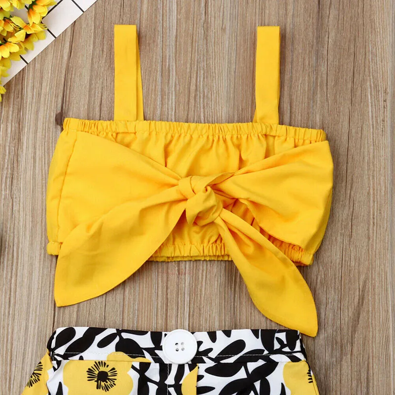 Baby Girl Ribbon Bowknot Crop Top Tube Tank, Floral Skirt 2 pcs Outfit - Image 4