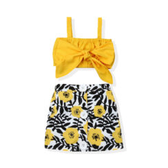 Baby Girl Ribbon Bowknot Crop Top Tube Tank, Floral Skirt 2 pcs Outfit