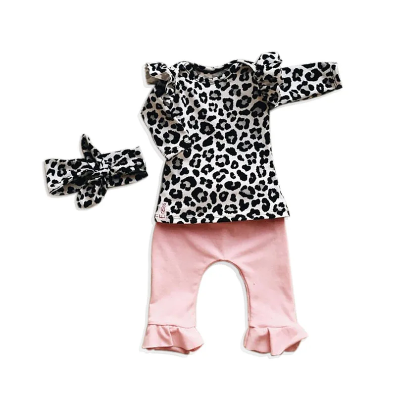 Baby Girl White Leopard Skin Top Shirt, Pants, Ribbon Headband 3 pcs Outfit