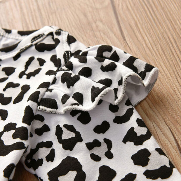 Baby Girl White Leopard Skin Top Shirt, Pants, Ribbon Headband 3 pcs Outfit - Image 3