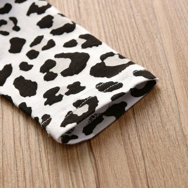 Baby Girl White Leopard Skin Top Shirt, Pants, Ribbon Headband 3 pcs Outfit - Image 4