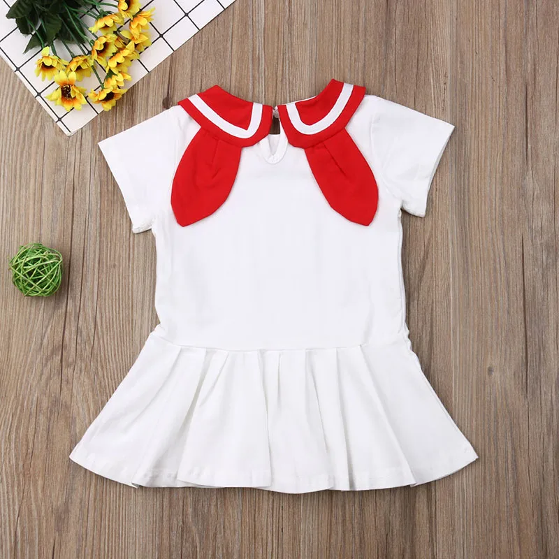 Baby Girl Wink Emoji Skater Dress Ruffled Sailor Collar - Image 3