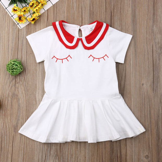 Baby Girl Wink Emoji Skater Dress Ruffled Sailor Collar - Image 2