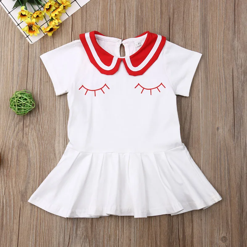 Baby Girl Wink Emoji Skater Dress Ruffled Sailor Collar - Image 2