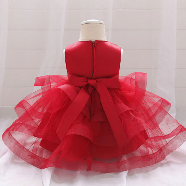 Princess Wedding Floral Sequins Dress with Layered Ruffled Tulle Sleeveless for Girls - Image 2