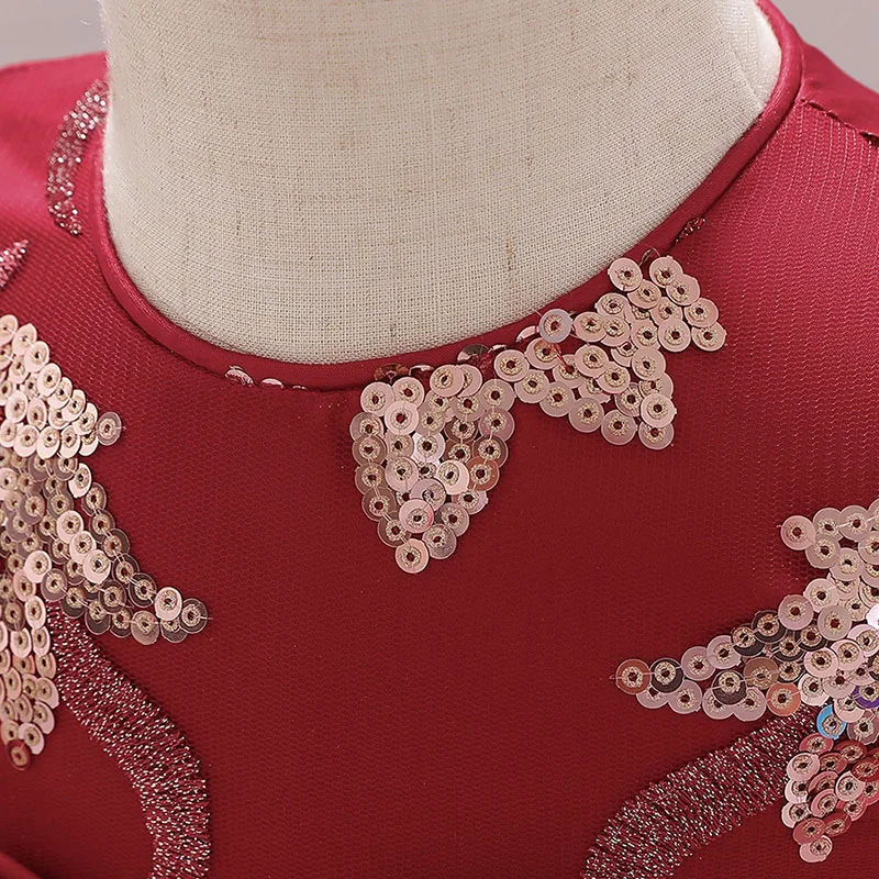 Princess Wedding Floral Sequins Dress with Layered Ruffled Tulle Sleeveless for Girls - Image 3