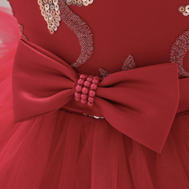 Princess Wedding Floral Sequins Dress with Layered Ruffled Tulle Sleeveless for Girls - Image 5