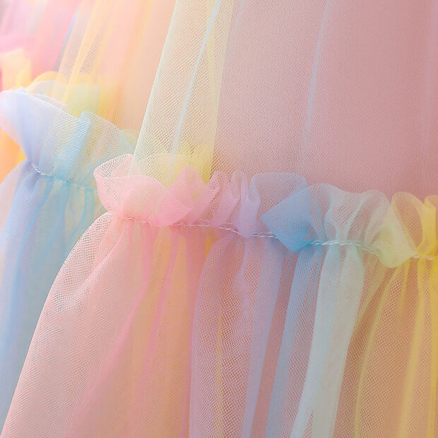 Princess Wedding Crochet Bodice Ballgown Dress with Colorful Tulle Sleeveless for Girls - Image 5