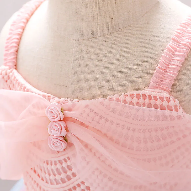 Princess Wedding Crochet Bodice Ballgown Dress with Colorful Tulle Sleeveless for Girls - Image 3